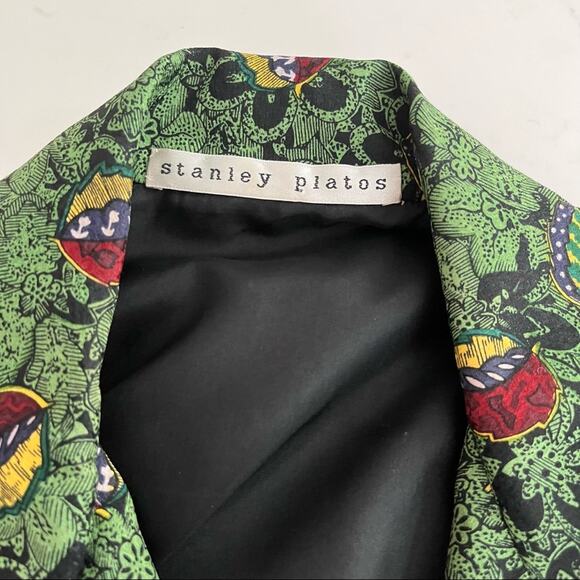 Vintage Stanley Platos green multi floral wrap tie waist blouse size 4 - Picture 7 of 13